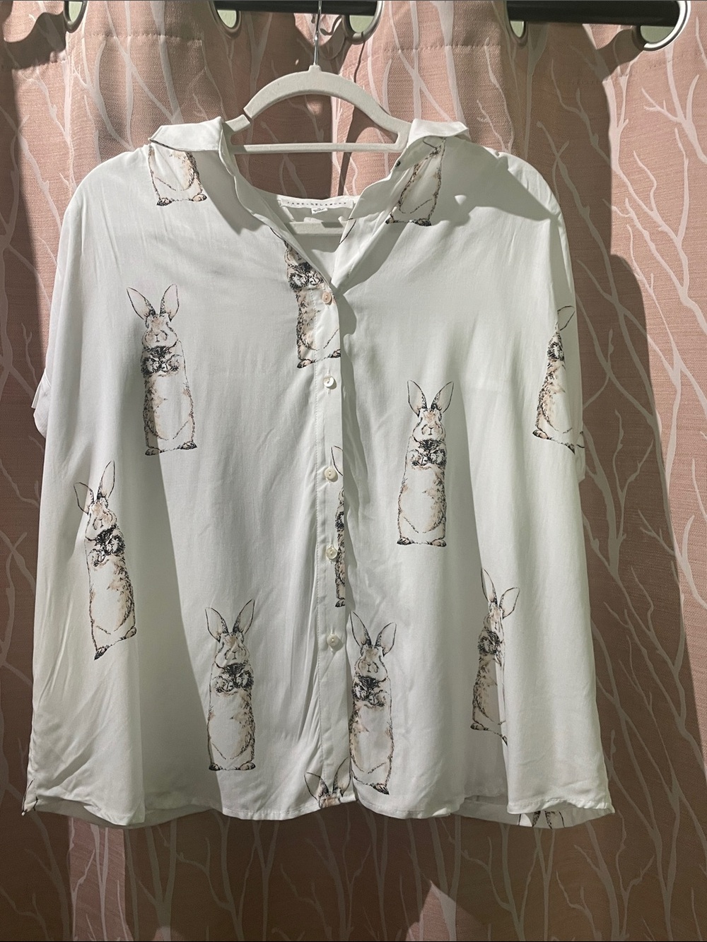 Jane and Delancey White Rabbit-Print Button Blouse